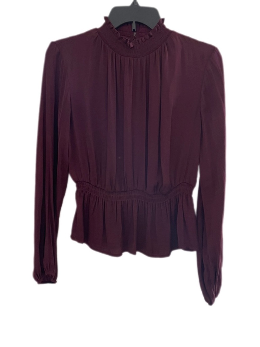 Nine West Long-Sleeve Ruffled Peplum Blouse - Burgundy